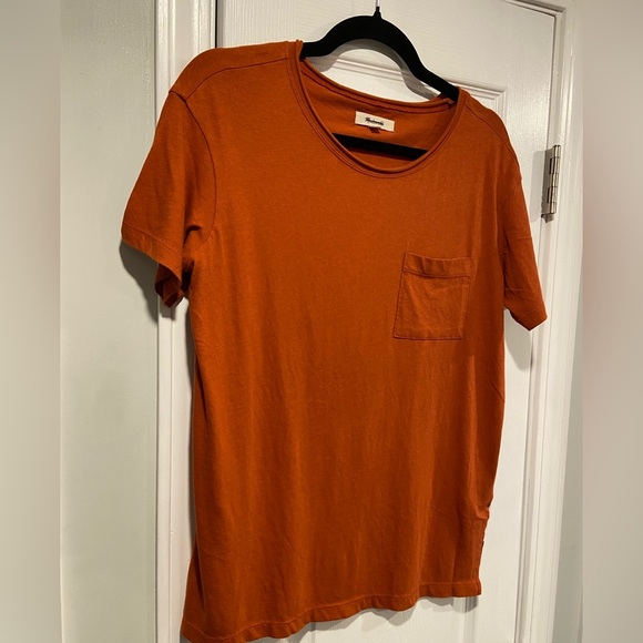 NWOT Madewell Size XXS Burnt Orange Short Sleeve Crew Split Hem Pocket Tee Shirt - Picture 3 of 11